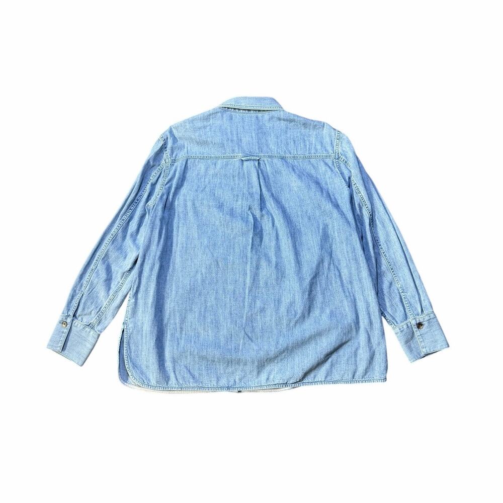 Lafayette 148 New York Denim Chambray Patch Pocket Button Up Shirt - Picture 5 of 6
